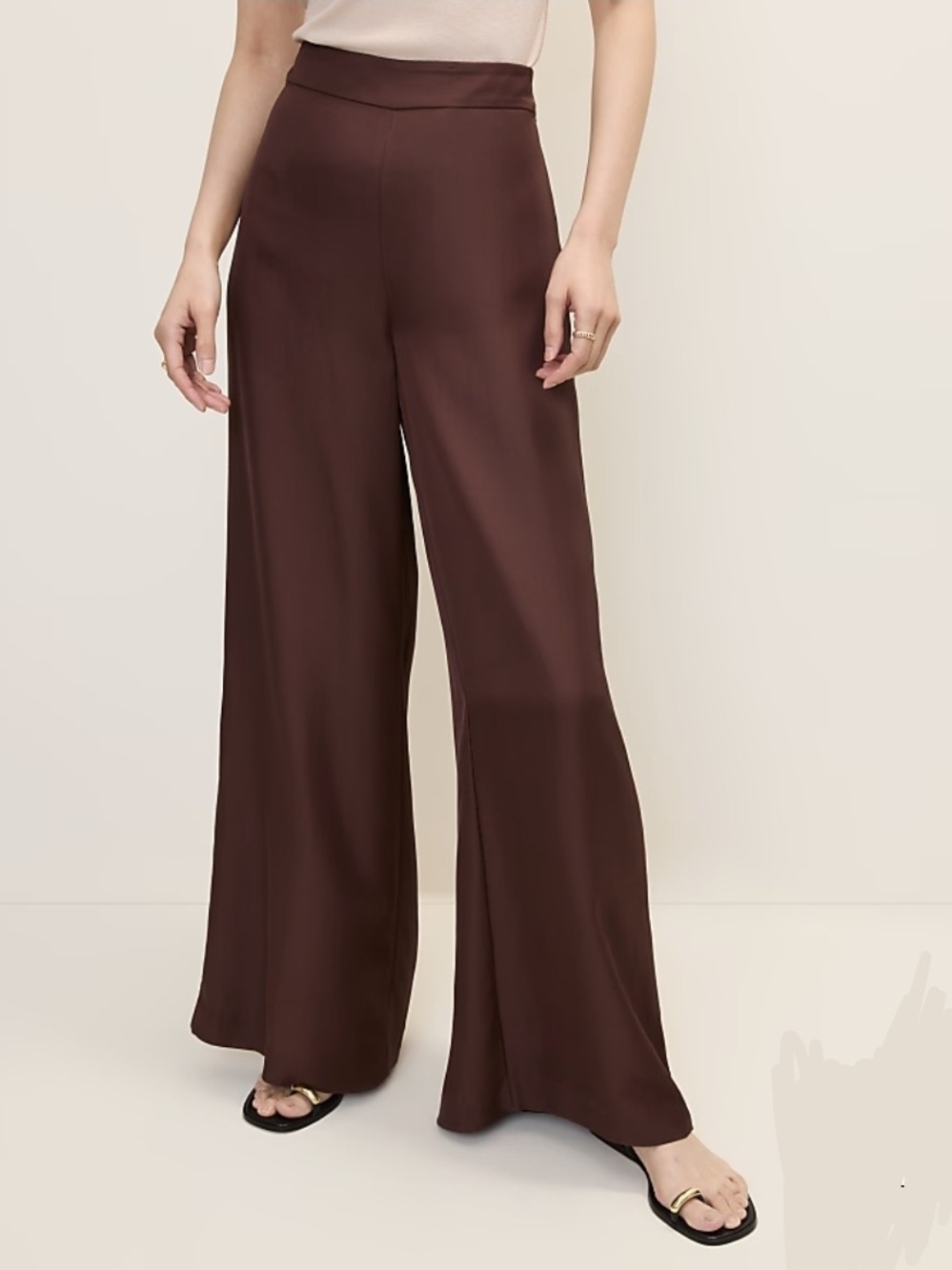 NWT Ann Taylor Statement Palazzo Wide Leg Satin Pants in Deep Brown Sz 2